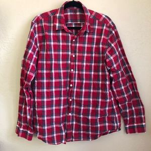 J Crew Men Lightweight Plaid Shirt Cotton Size L Red